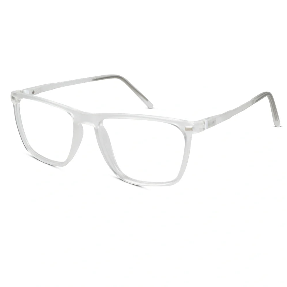 Matt Blue Transparent Rectangular Clip On Eyeglasses For Women & Men