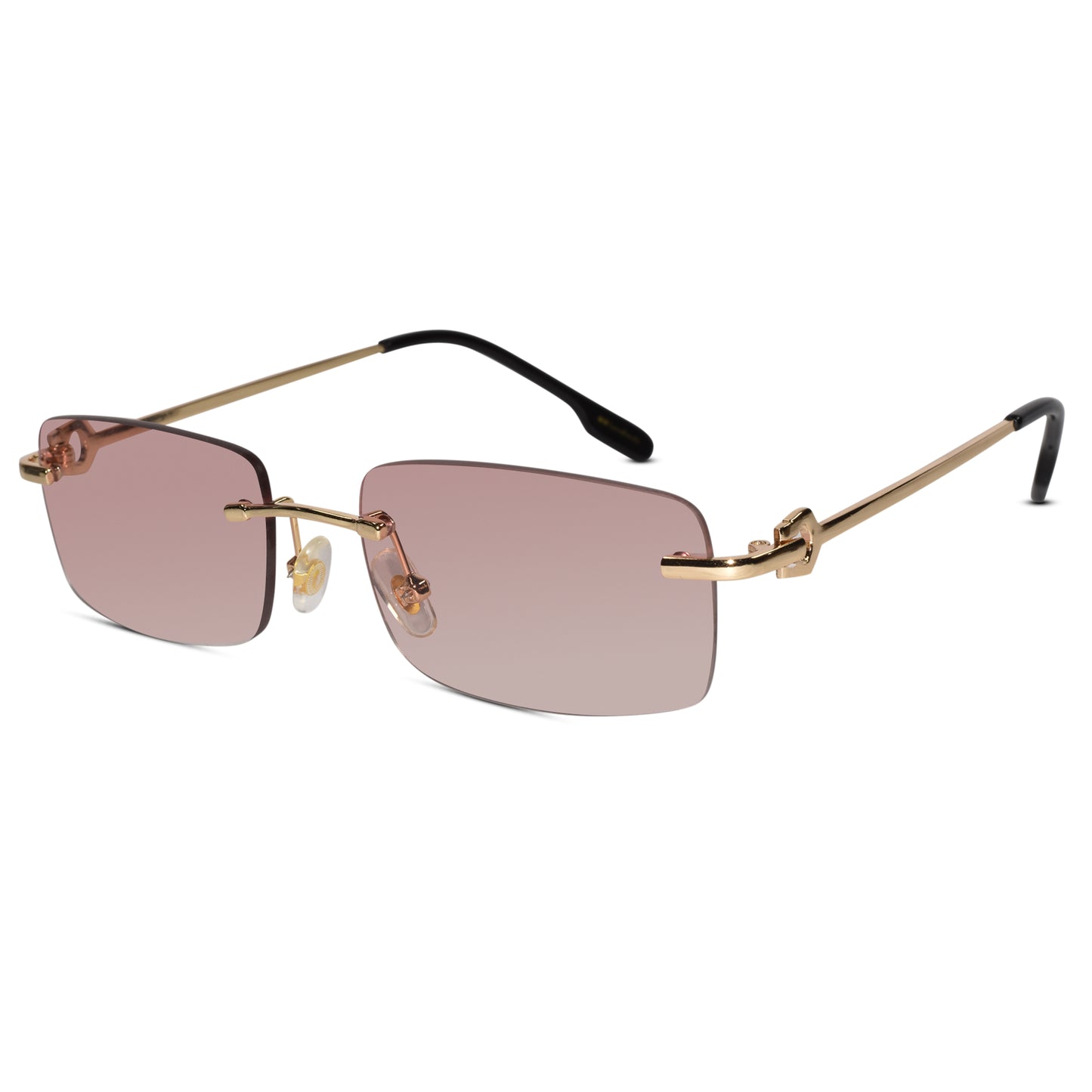 Rectangular Pink Rimless Sunglasses For Men & Women