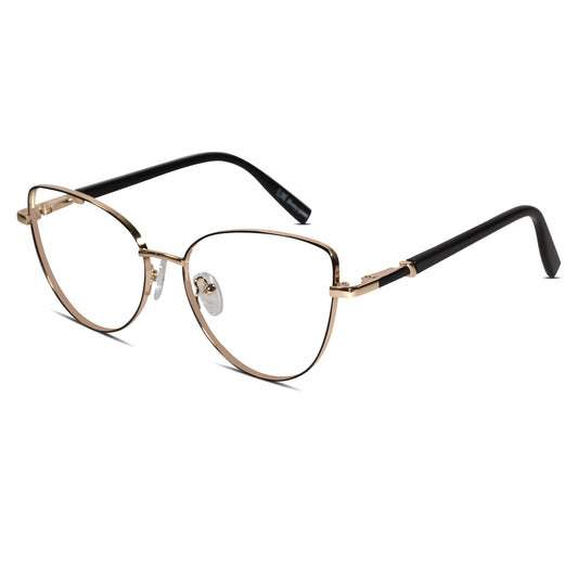 Designer Black-Gold Cat-Eye Eyeglasses For Women
