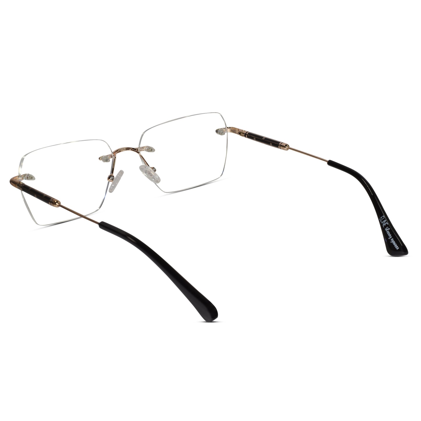 Black-Gold Rimless Reactngular Eyeglasses For Men