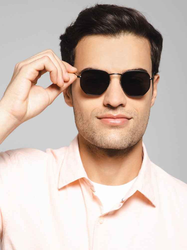 Vintage Black hexagonal Sunglasses For Men