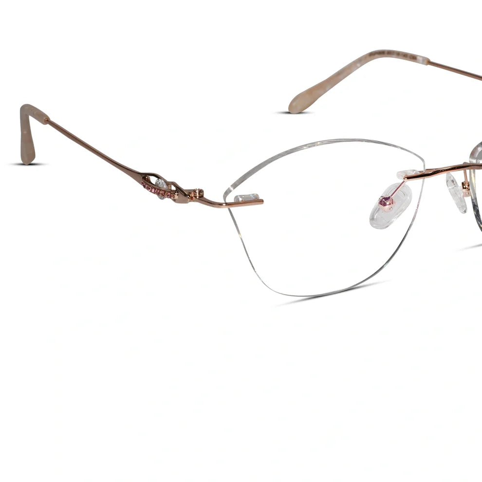 Pink Jewel Designer Cat Eye Rimless Eyeglasses