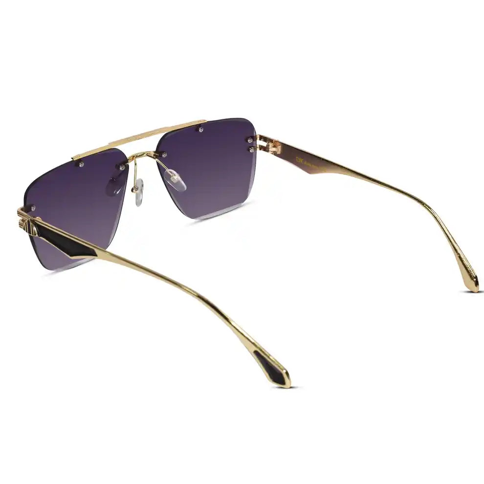 Golden Blue Tint Designer Rimless Sunglasses