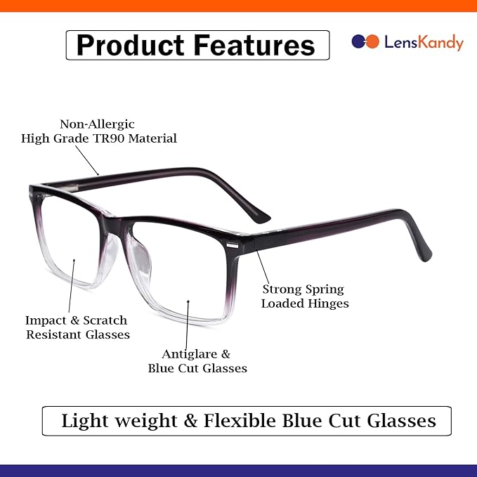 Rectangular Blue Cut Computer Glasses For Eye Protection | UV Protection Zero Power, Antiglare & Blue Light Filter Glasses | Men & Women | Medium | 04
