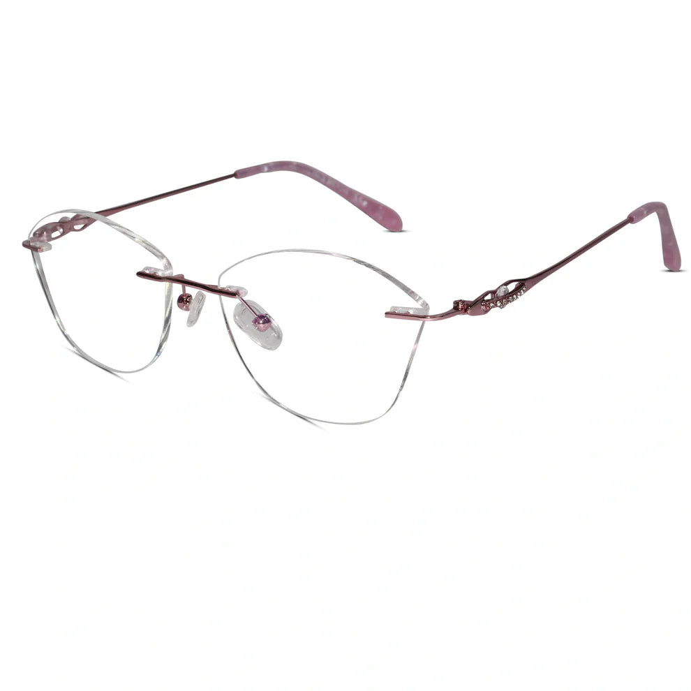Sleek Rose Gold Cat Eye Designer Rimless Eyeglasses