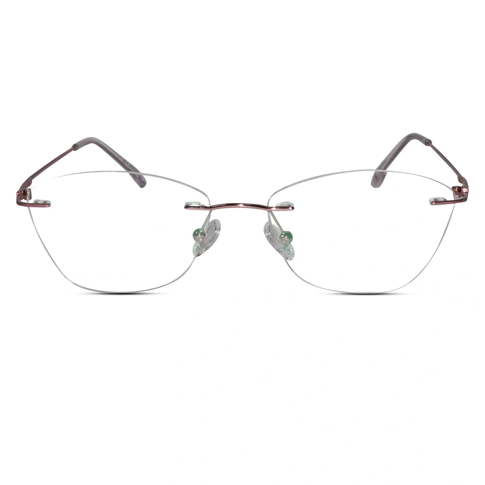 Sleek Rose Gold Cat Eye Designer Rimless Eyeglasses