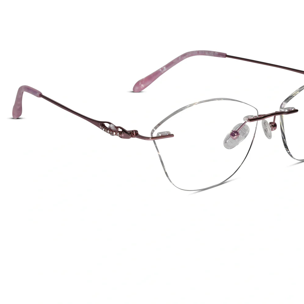 Sleek Rose Gold Cat Eye Designer Rimless Eyeglasses