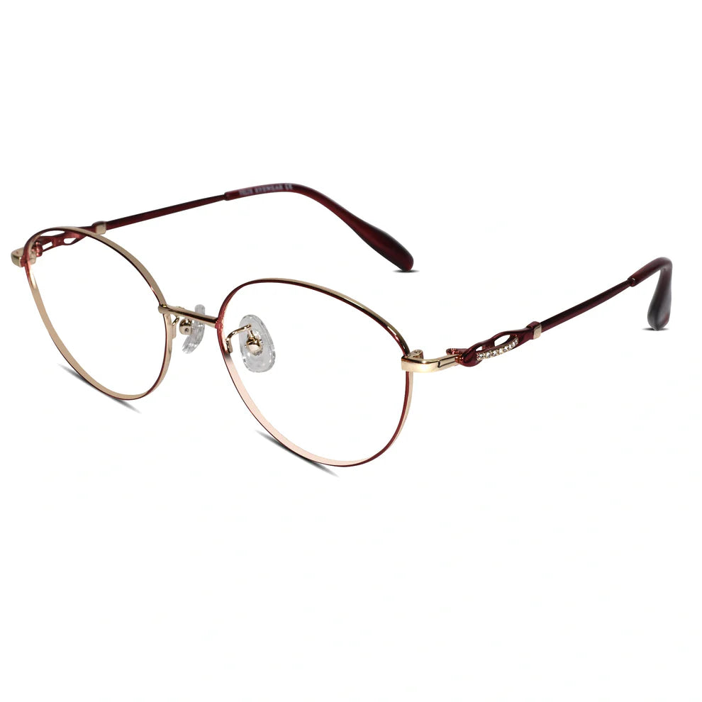 Brown Gold Designer Rimless Cat eye Eyeglasses For Women