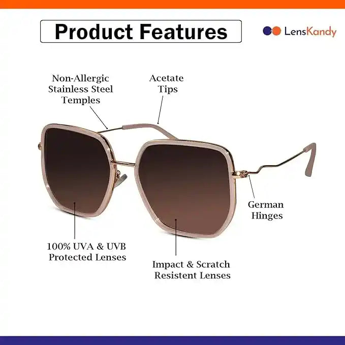 Stylish Pink Hexagonal Square Sunglasses