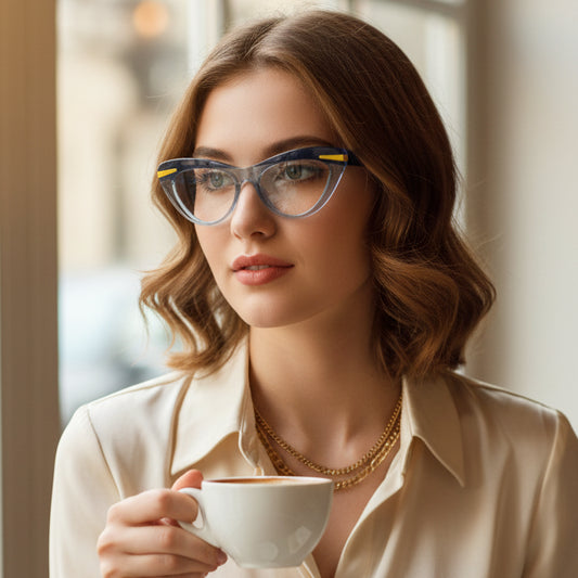 Dual Tone Blue Cateye Eyeglasses For Women LKS22037-BLU