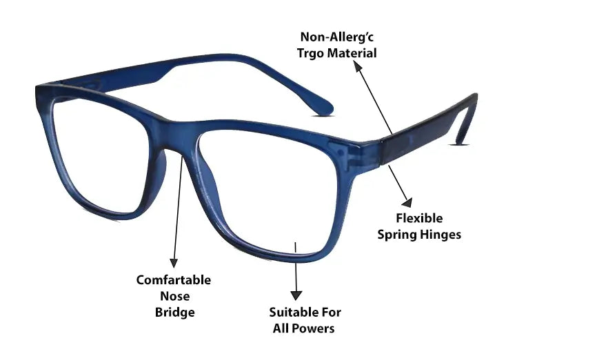 Matt Dark Blue Rectangular Eyeglasses & Computer Glasses For Men & Women