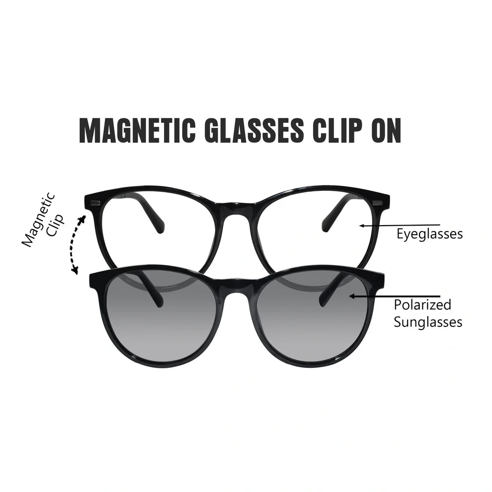 Brown Round Magnetic Glasses Clip On For Men & Women