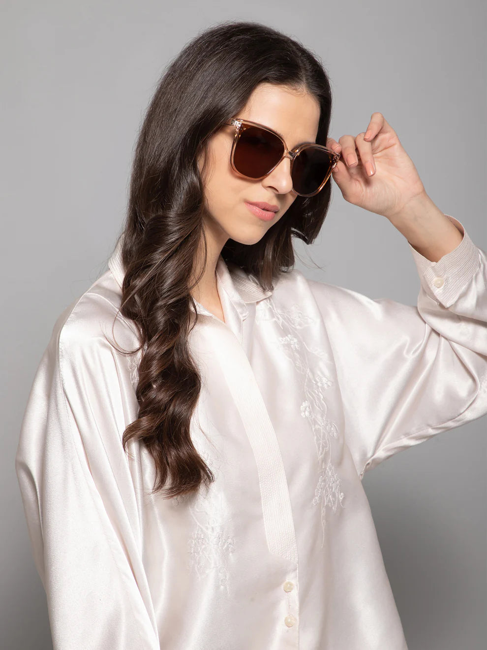 Crystal Grey Oversize Cat Eye Sunglasses For Women