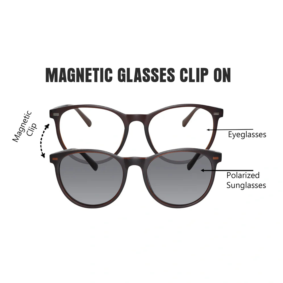 Matt Grey Clip On Round Eyeglasses