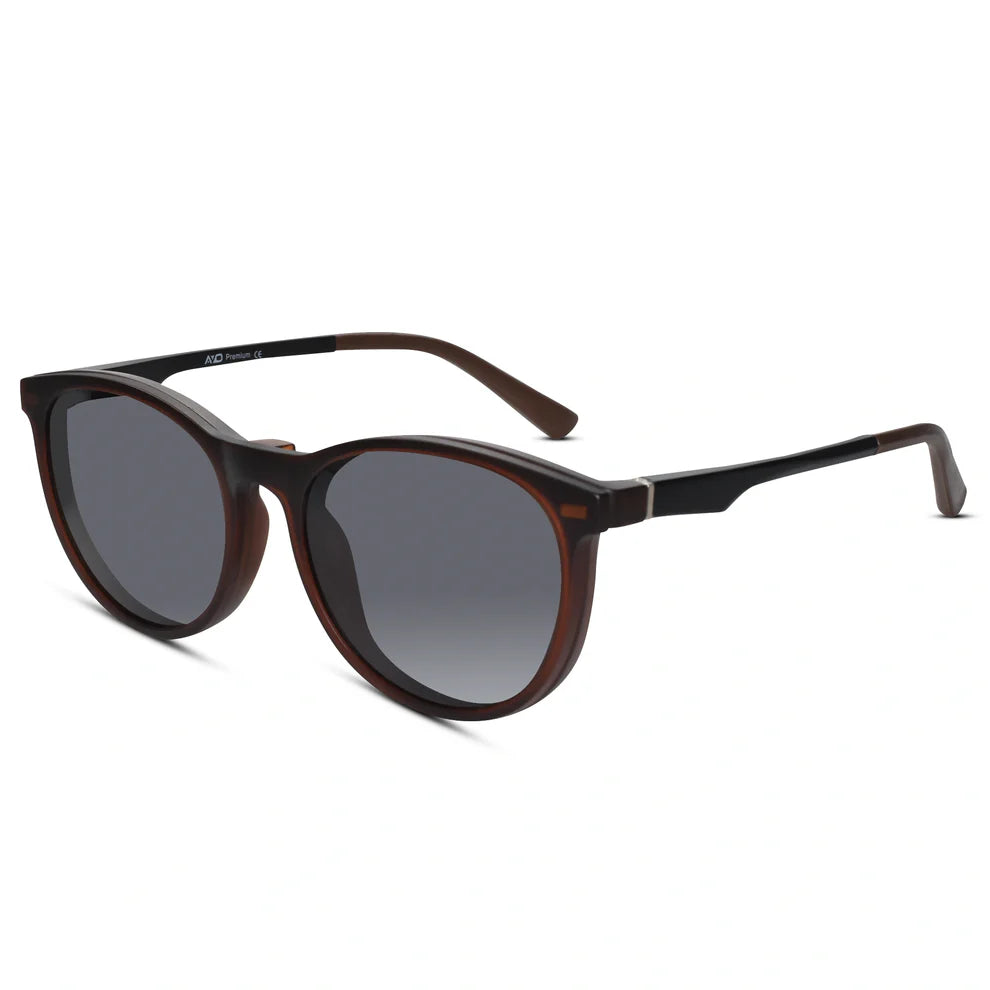 Matt Grey Clip On Round Eyeglasses