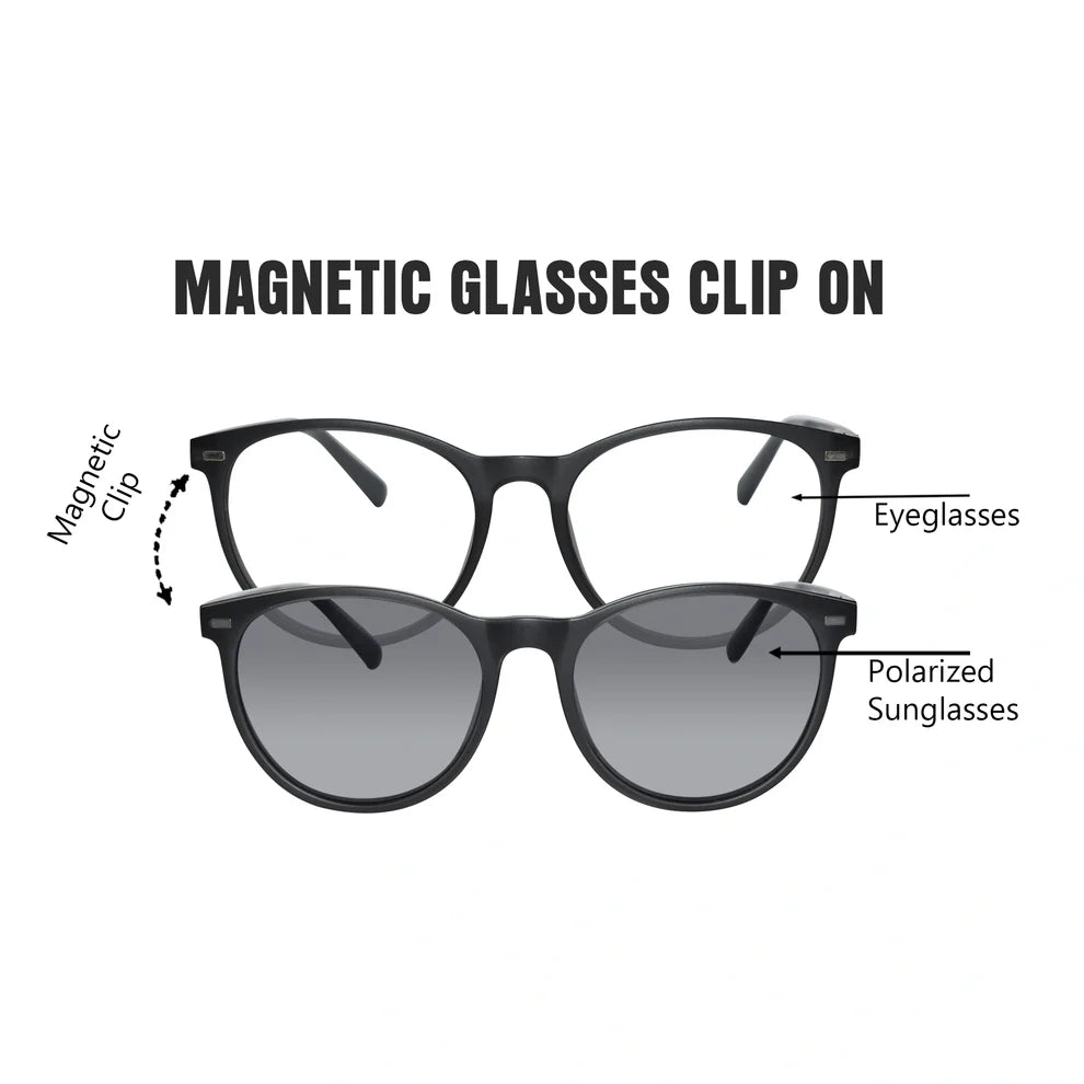 Brown Round Magnetic Glasses Clip On For Men & Women
