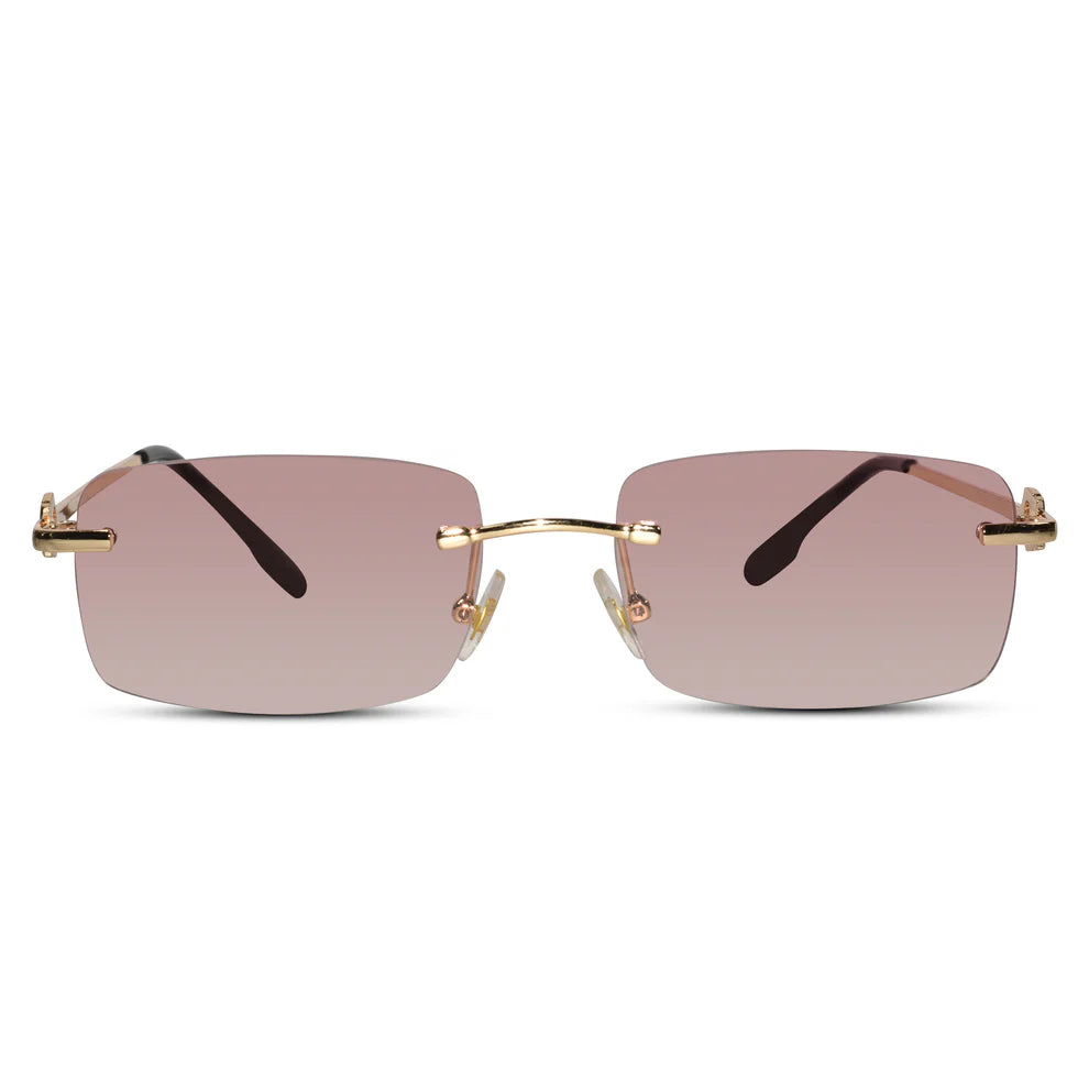 Rectangular Brown Rimless Sunglasses For Men & Women