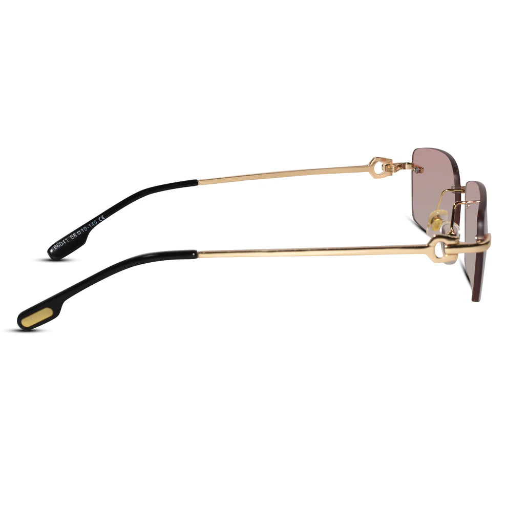 Rectangular Brown Rimless Sunglasses For Men & Women
