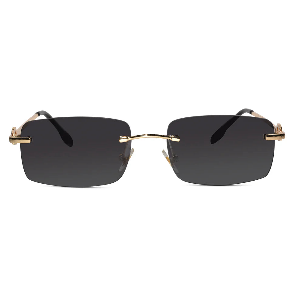 Rectangular Brown Rimless Sunglasses For Men & Women