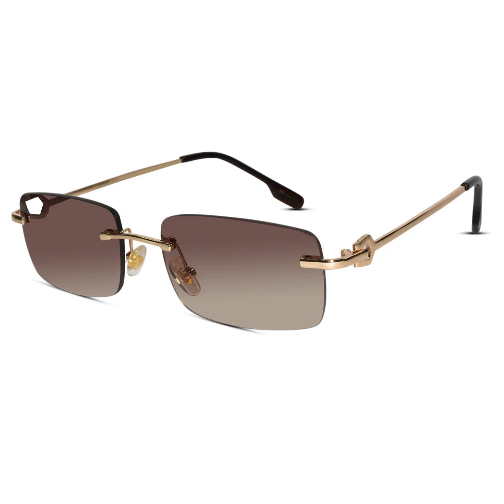 Rectangular Pink Rimless Sunglasses For Men & Women