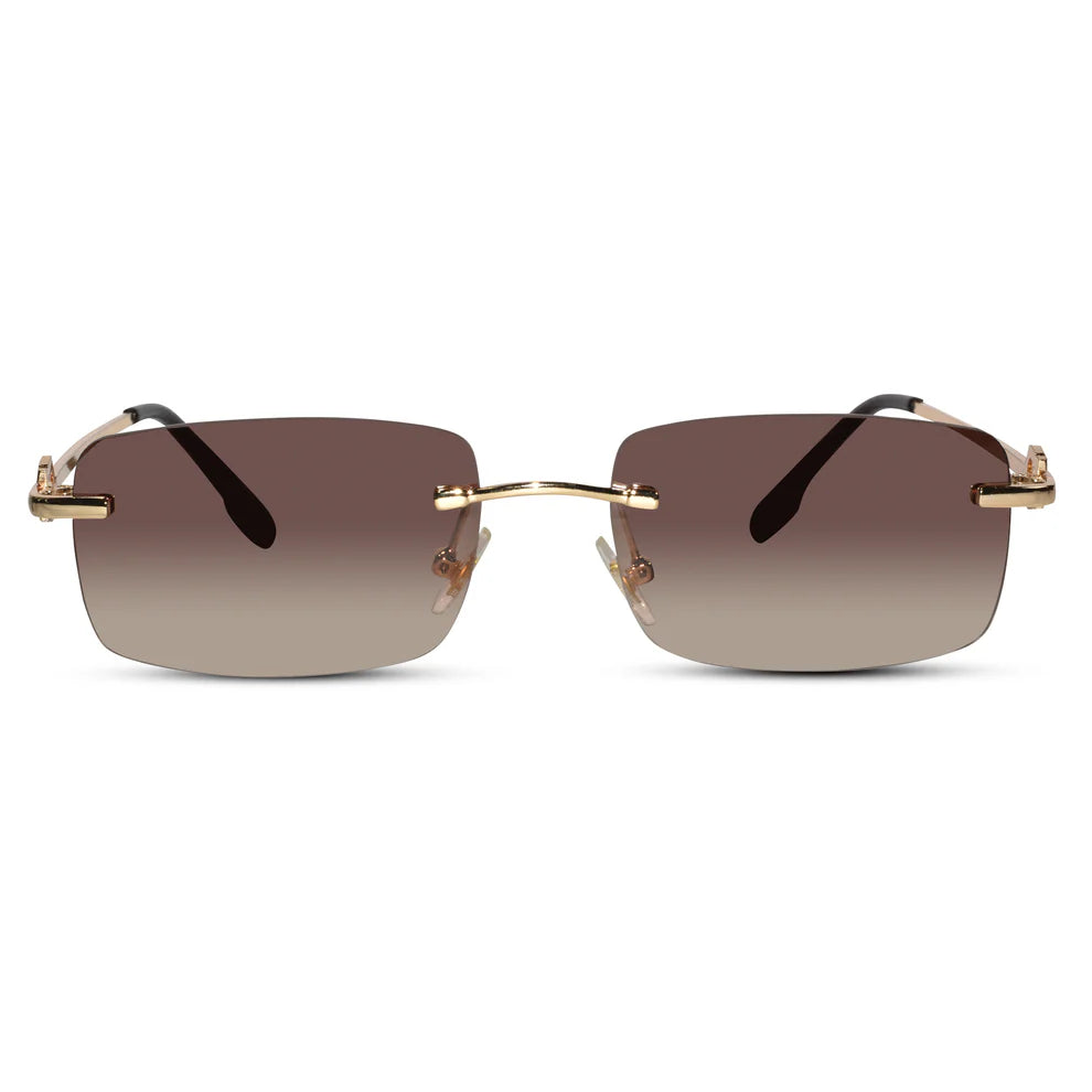 Rectangular Pink Rimless Sunglasses For Men & Women