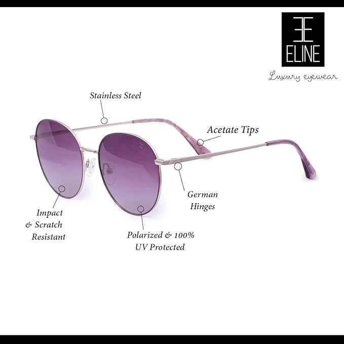 Vintage Round Purple Silver Polarised Sunglasses