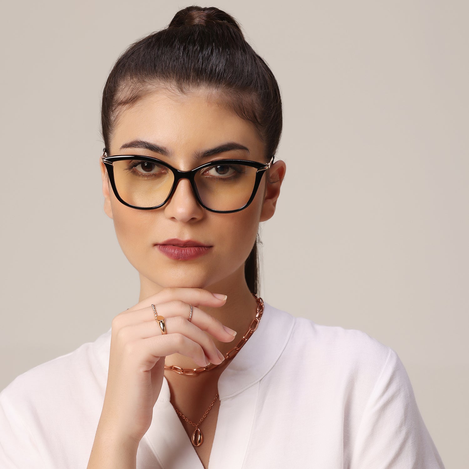 Black Gold Cat eye Eyeglasses For Women LKE2036-BLK