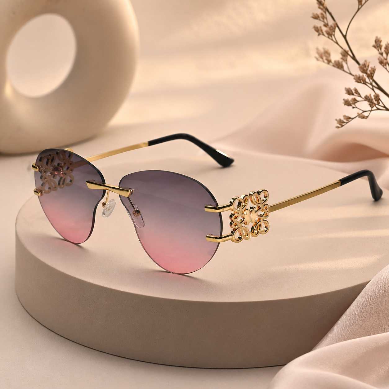 Luxury Rimless Sunglasses for Women ELS2026S013-PNK GLD