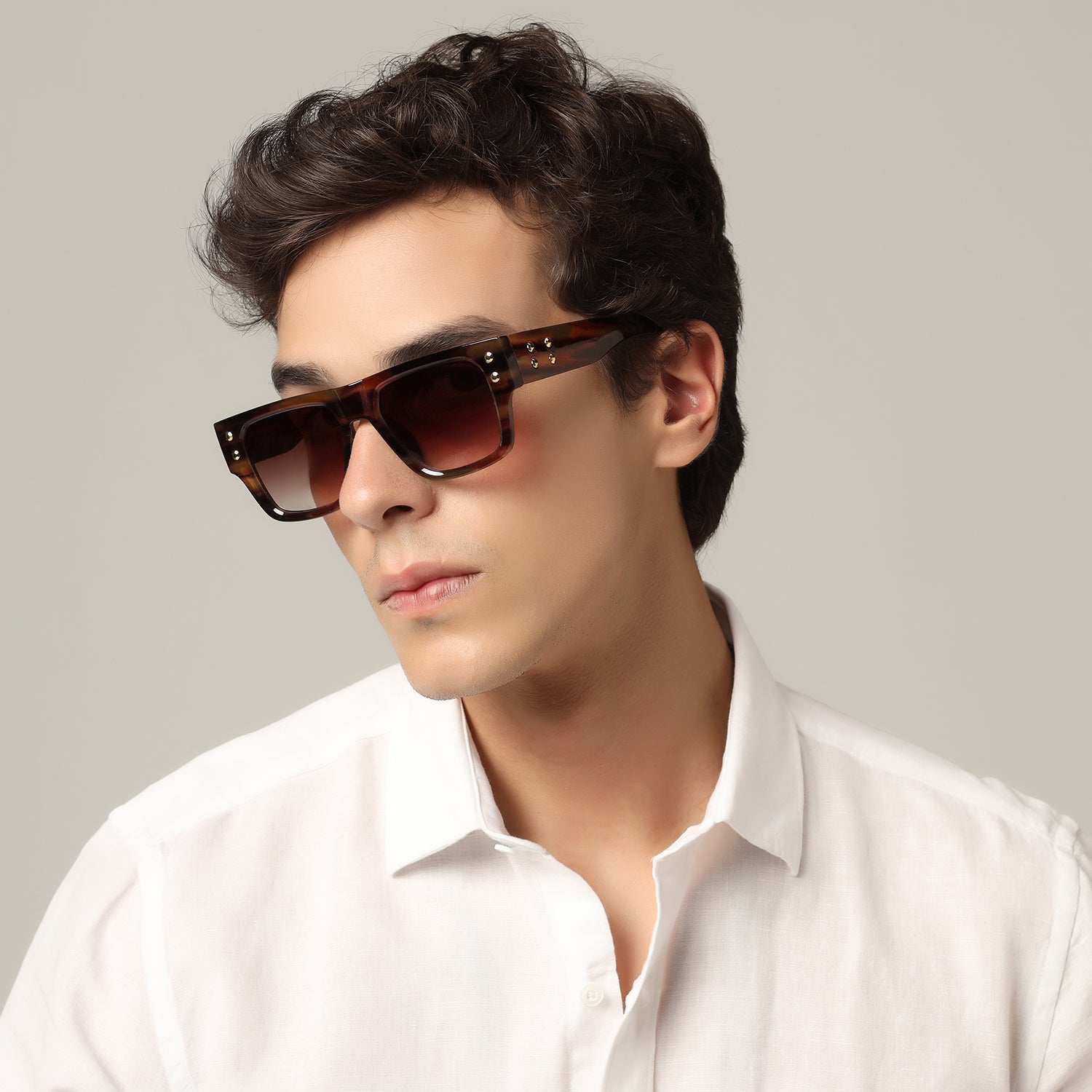Stylish Bold  Tint Rectangular Brown Sunglasses