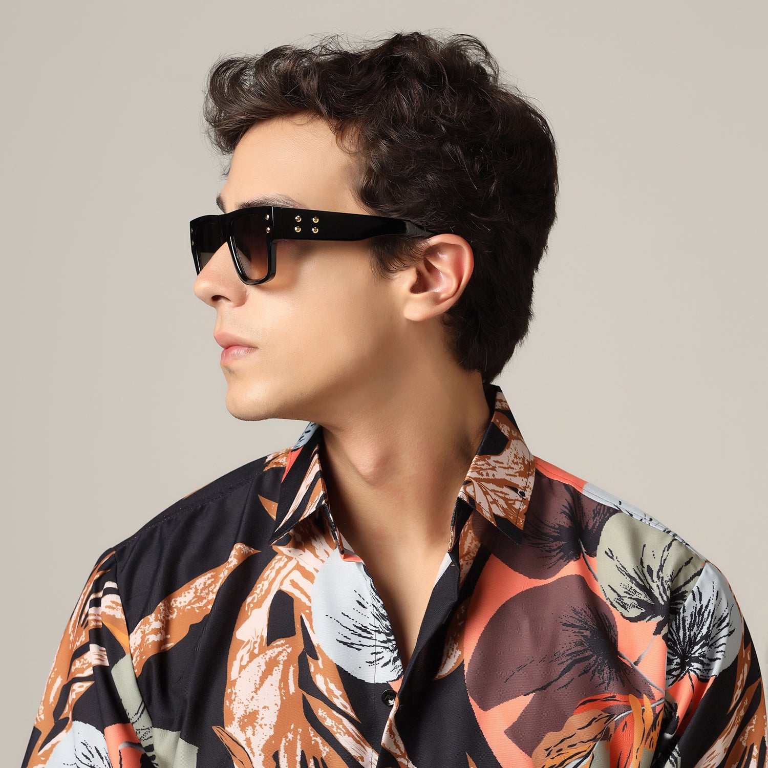 Stylish Bold Black with Green Tint Rectangular Sunglasses