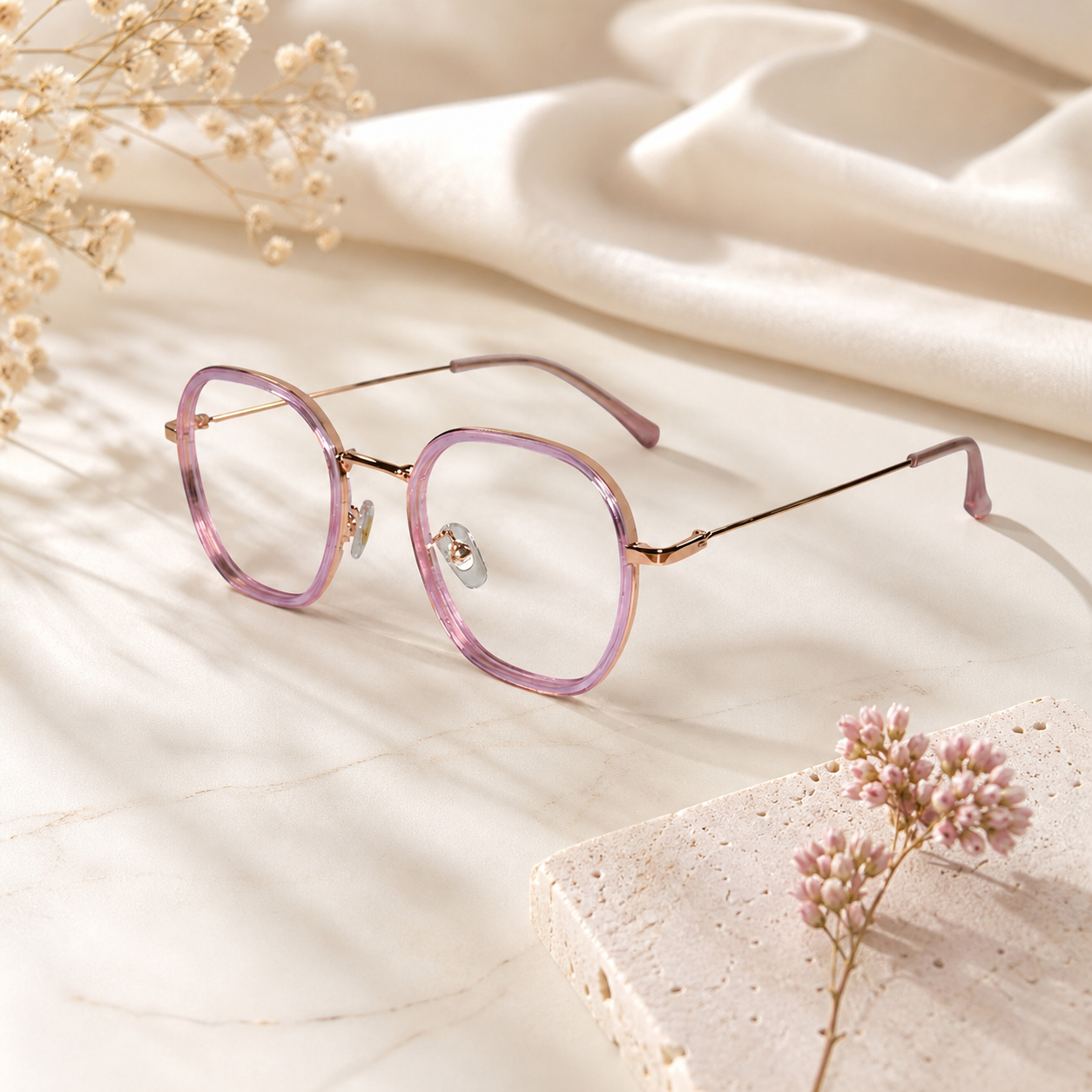 Pink Full rim Hexagonal Eyeglasses For Women LKS2207-PNK