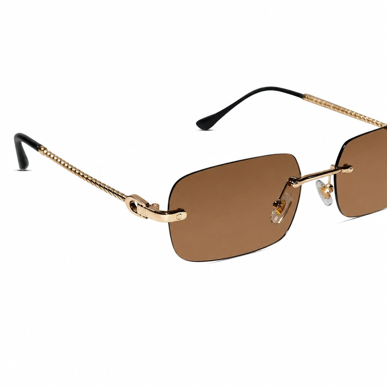 Rimless Rectangle Sunglasses for Men & Women ELS2026S030-BRN