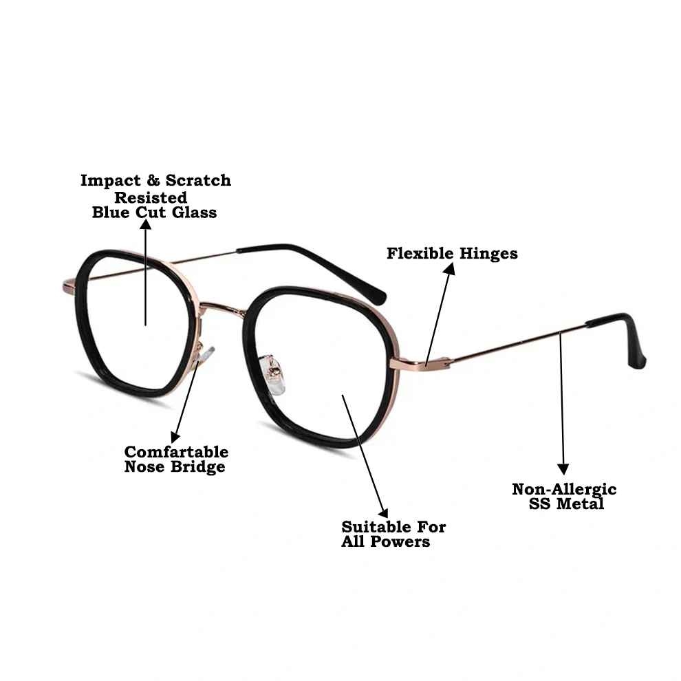 Black Rose Gold Full Rim Hexagonal Eyeglasses