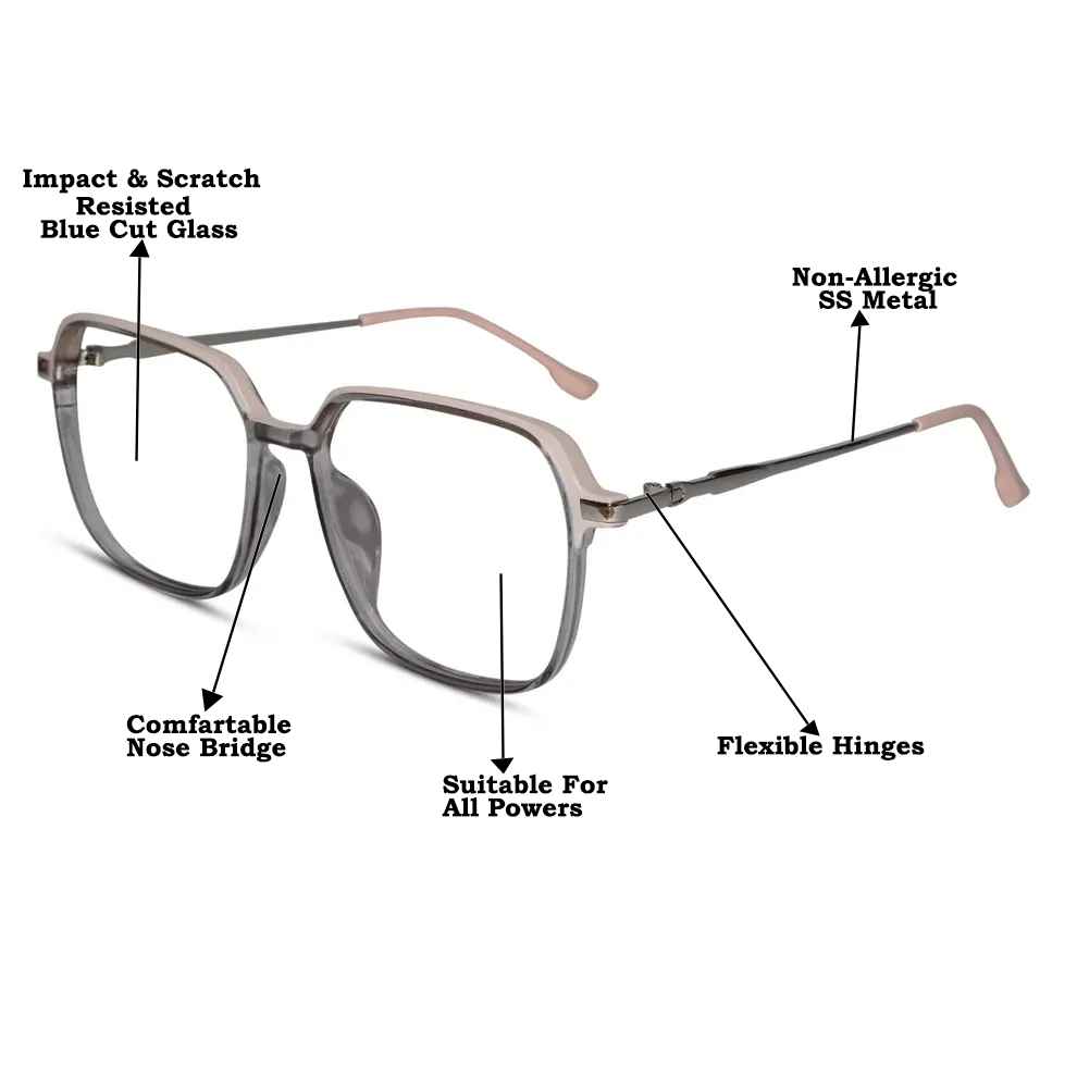 Dual Tone Matt Pink with Shiny Grey Oversize Eyeglasses