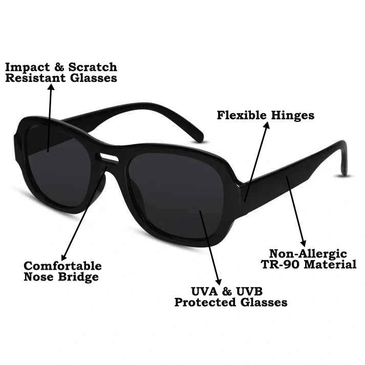 Black Aviator Sunglasses For Men & Women