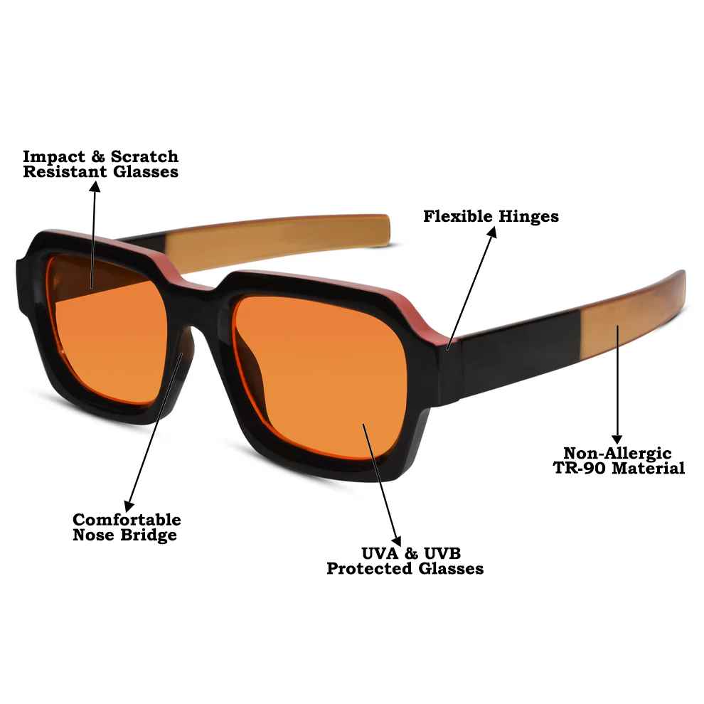 RETRO Orange Tint Square Sunglasses