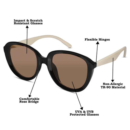 Black with white Temple Cateye Sunglasses For Women