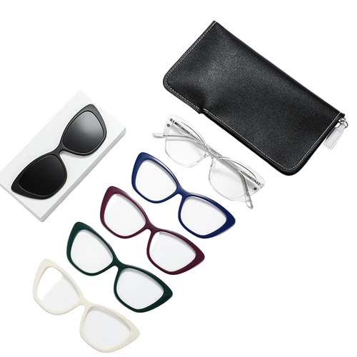 5 in 1 Clip On Cateye  Eyeglasses For Women