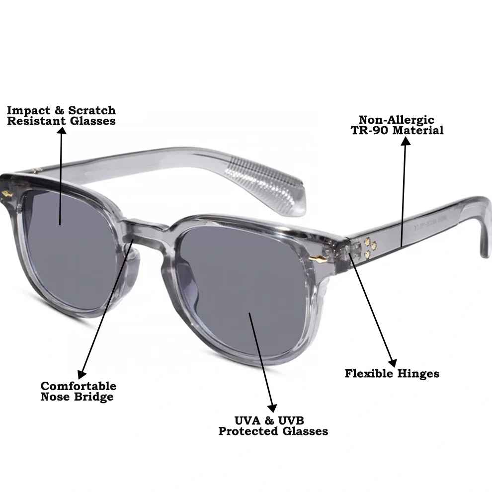 Grey Bold Rectangular Sunglasses For Men & Women LKS6508-GRY