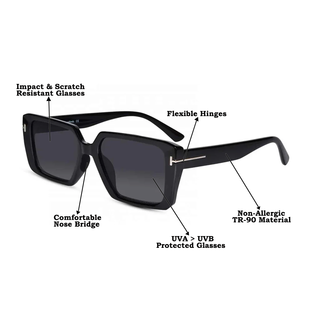 Black Bold Full Rim Square UV Protected Sunglasses