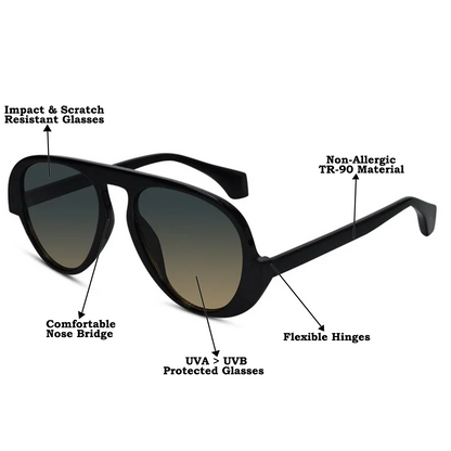 Stylish Pilot Shape Black Sunglasses