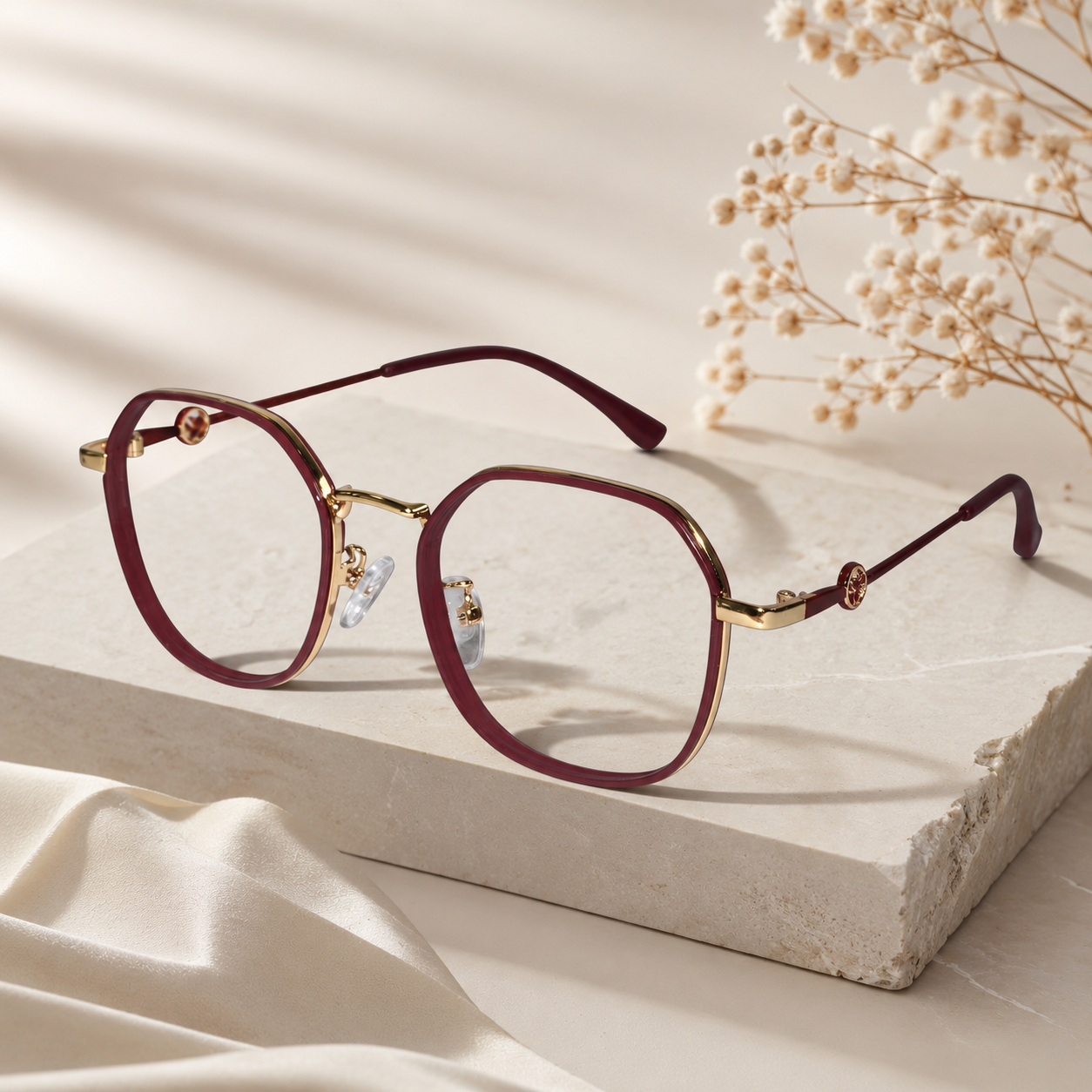 Red Hexagonal Eyeglasses For Women LKS0672-RED