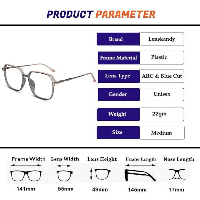 Dual Tone Orange/Transparent  Oversize Eyeglasses For Women