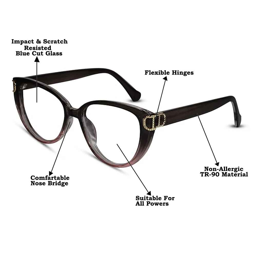 Designer Dual Tone Black/Brown Cat eye Eyeglasses For Women