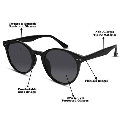 Glossy Black Round Sunglasses For  Women