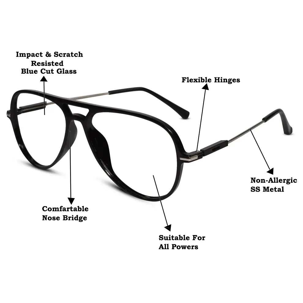 Black Aviator Eyeglasses For Men & Women