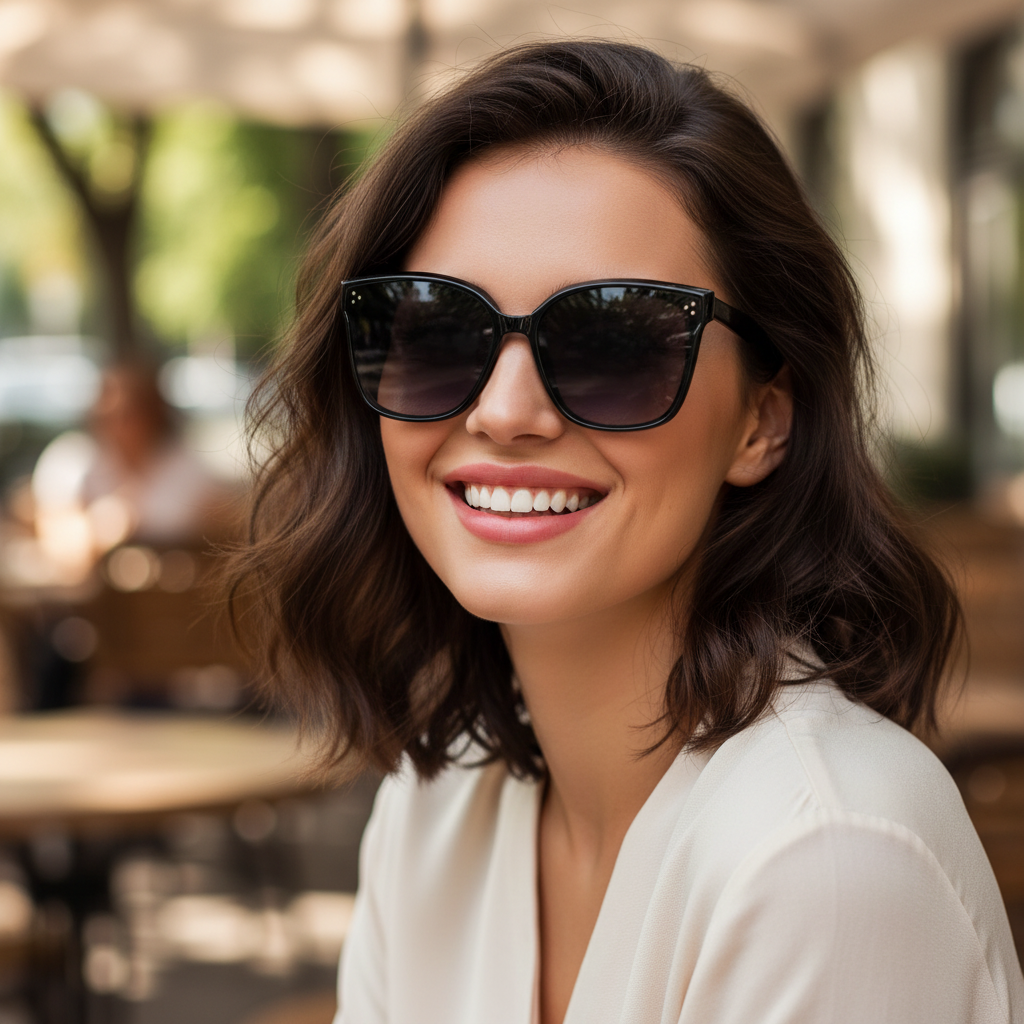 Oversize Black Cat eye Sunglasses For Women LKS2302-BLK