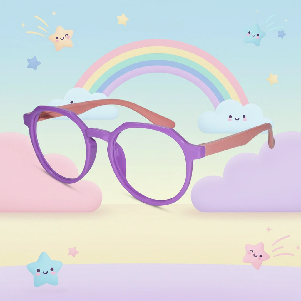 Light Weight Purple Hexagonal Eyeglasses for 6-12 Yrs LKS1036-PURPL