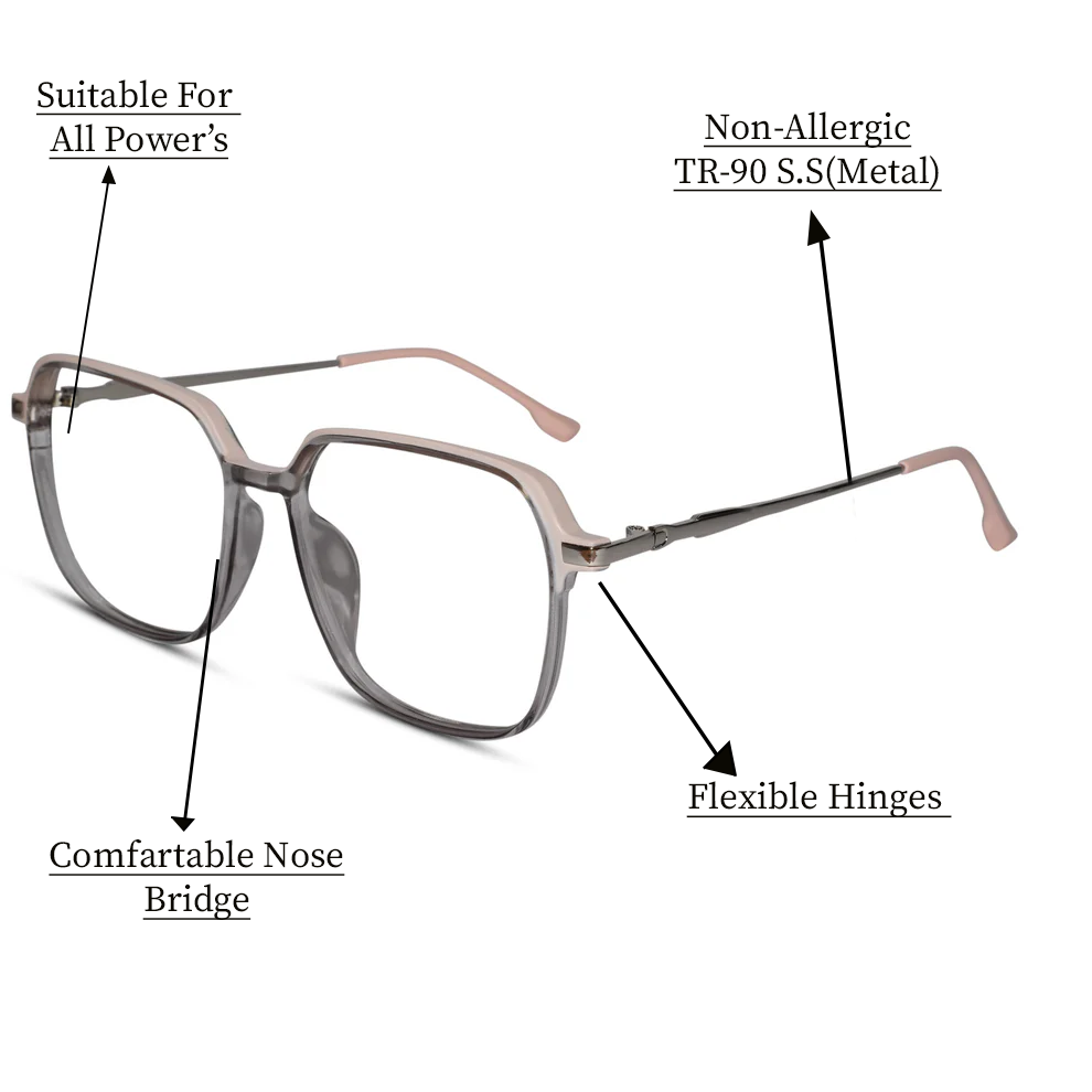 Dual Tone Matt Pink with Shiny Grey Oversize Eyeglasses