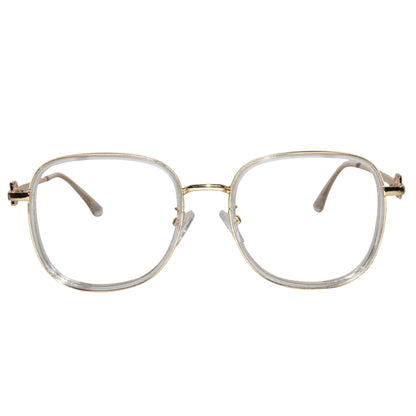Designer Gold Square Metal Eyeglasses For Women